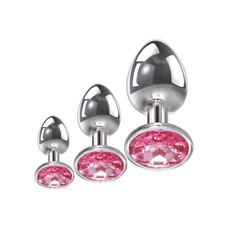 Adam & Eve Pink Gem Anal Plug Set - Metallic Butt Plugs with Gems - Set of 3 Sizes - E162 8500