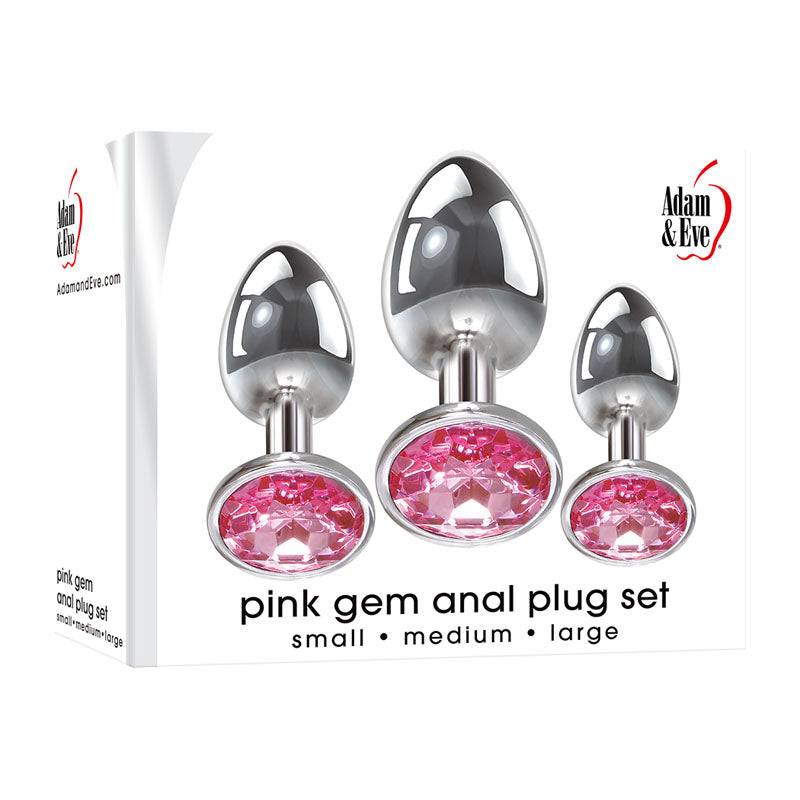Adam & Eve Pink Gem Anal Plug Set - Metallic Butt Plugs with Gems - Set of 3 Sizes - E162 8500