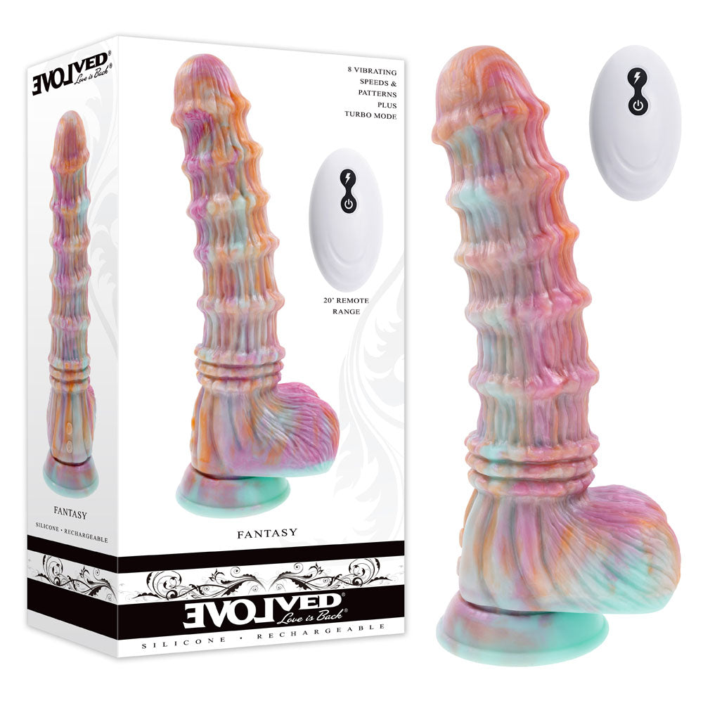 Evolved FANTASY - Multicoloured 27.6 cm USB Rechargeable Vibrating Fantasy Dildo with Remote - EN-RD-6404-2