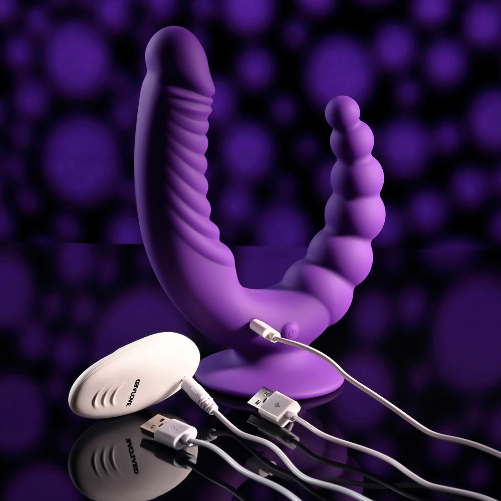 Evolved THE RIDER - Purple USB Rechargeable Double Ended Vibrator with Wireless Remote - EN-RS-4516-2