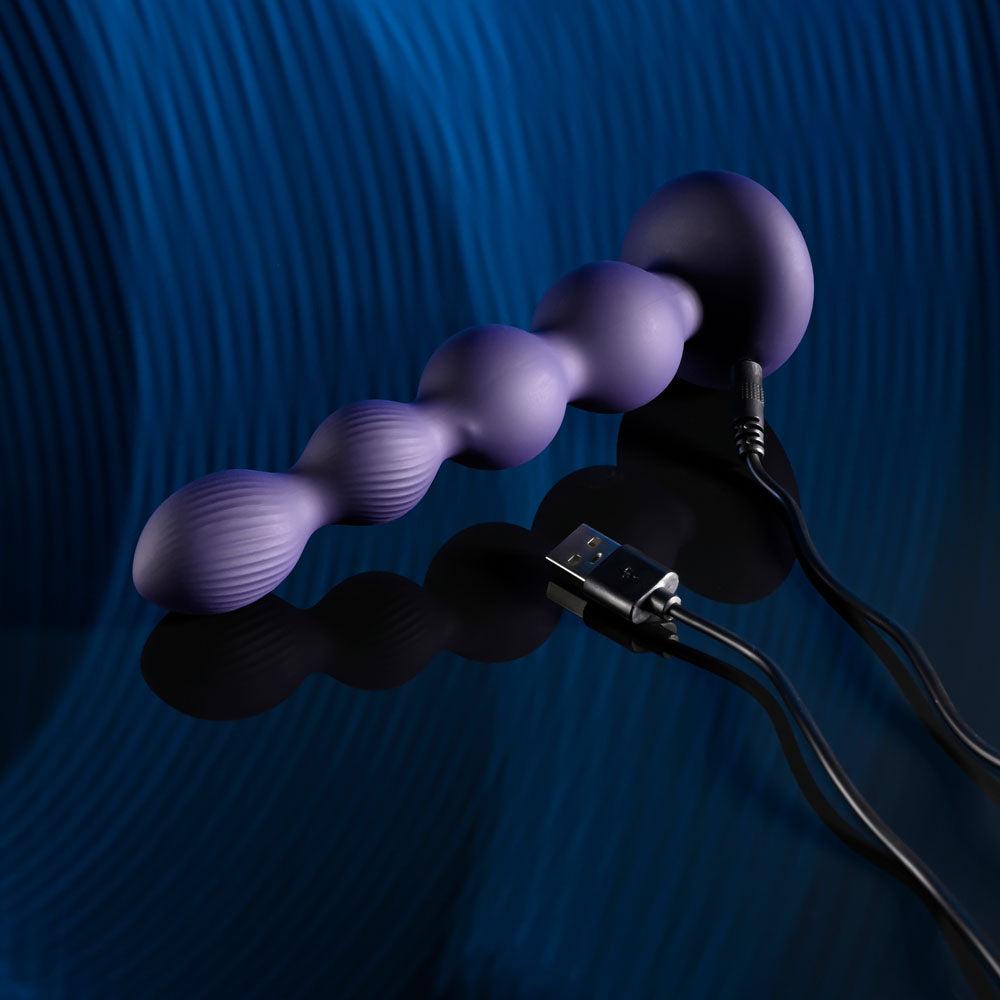 Evolved PLEASURE ORBIT - Navy Blue 17.8 cm USB Rechargeable Twirling & Vibrating Anal Beads with Remote - EN-RS-5438-2