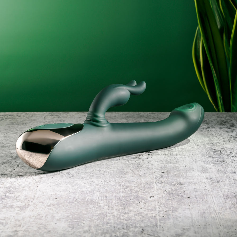 Evolved RABBIT TAP TAP - Green 25 cm USB Rechargeable Rabbit Vibrator with Tapping Tip - EN-RS-5643-2