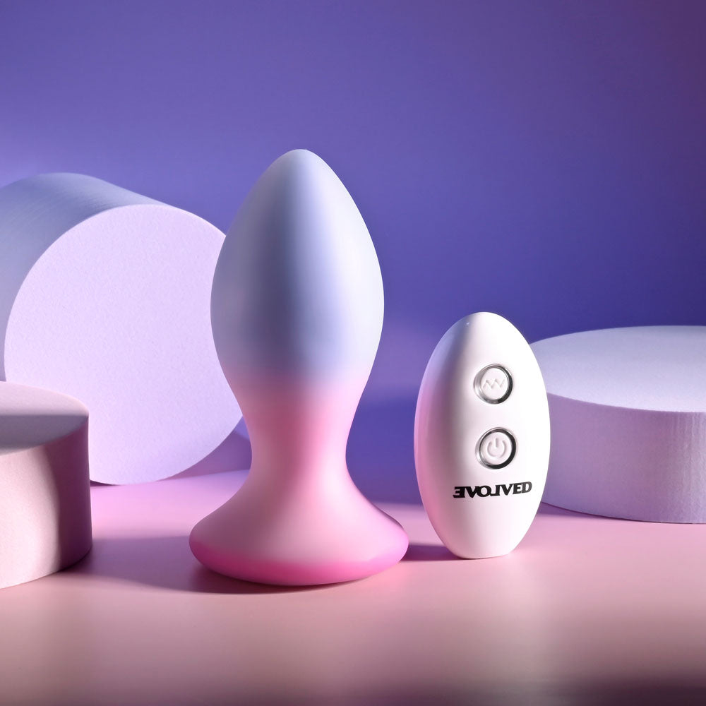 Evolved PARADISE PLUG - Pink/Purple 10.5 cm USB Rechargeable Vibrating Butt Plug with Wireless Remote - EN-RS-5704-2
