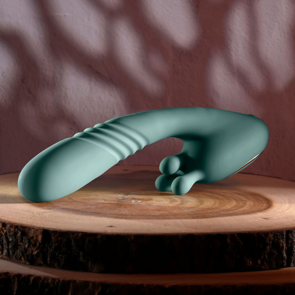Evolved THRUST INTO ECSTASY - Green 21 cm USB Rechargeable Thrusting & Rotating Vibrator - EN-RS-5841-2