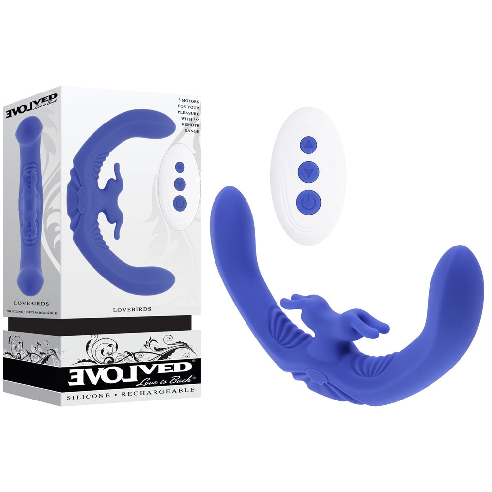 Evolved LOVEBIRDS - Purple 20.8 cm USB Rechargeable Double-Ended Rabbit Vibrator with Remote - EN-RS-6015-2