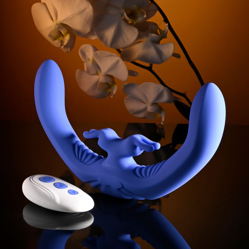 Evolved LOVEBIRDS - Purple 20.8 cm USB Rechargeable Double-Ended Rabbit Vibrator with Remote - EN-RS-6015-2