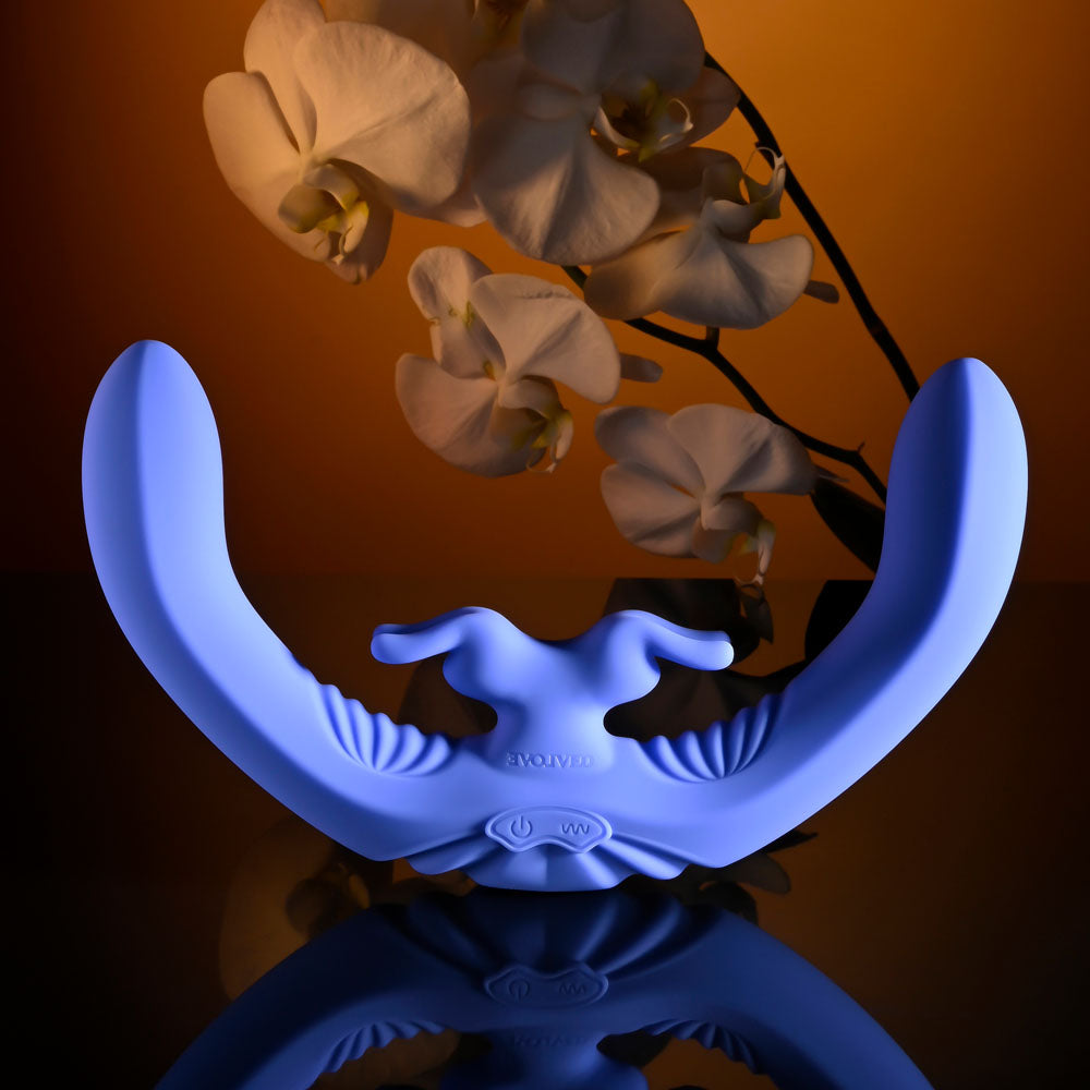 Evolved LOVEBIRDS - Purple 20.8 cm USB Rechargeable Double-Ended Rabbit Vibrator with Remote - EN-RS-6015-2