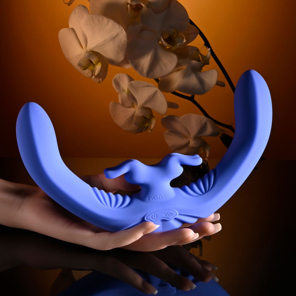 Evolved LOVEBIRDS - Purple 20.8 cm USB Rechargeable Double-Ended Rabbit Vibrator with Remote - EN-RS-6015-2