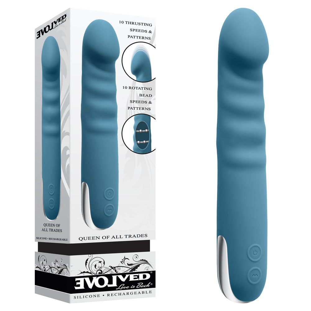 Evolved QUEEN OF ALL TRADES - Blue 22.6 cm USB Rechargeable Thrusting & Rotating Vibrator - EN-RS-6305-2