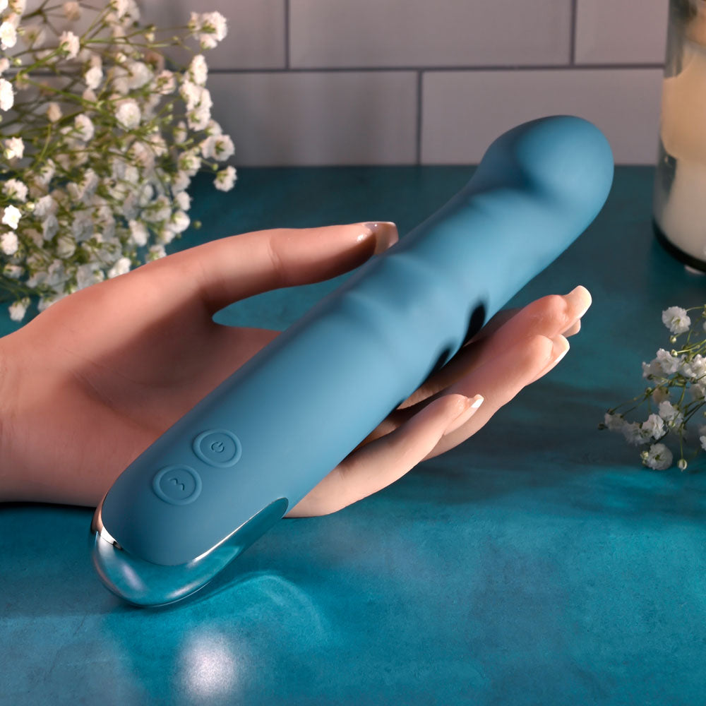 Evolved QUEEN OF ALL TRADES - Blue 22.6 cm USB Rechargeable Thrusting & Rotating Vibrator - EN-RS-6305-2