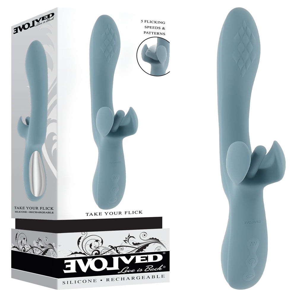 Evolved TAKE YOUR FLICK - Grey 24.1 cm USB Rechargeable Vibrator with Flicking Clitoral Stimulator - EN-RS-6541-2
