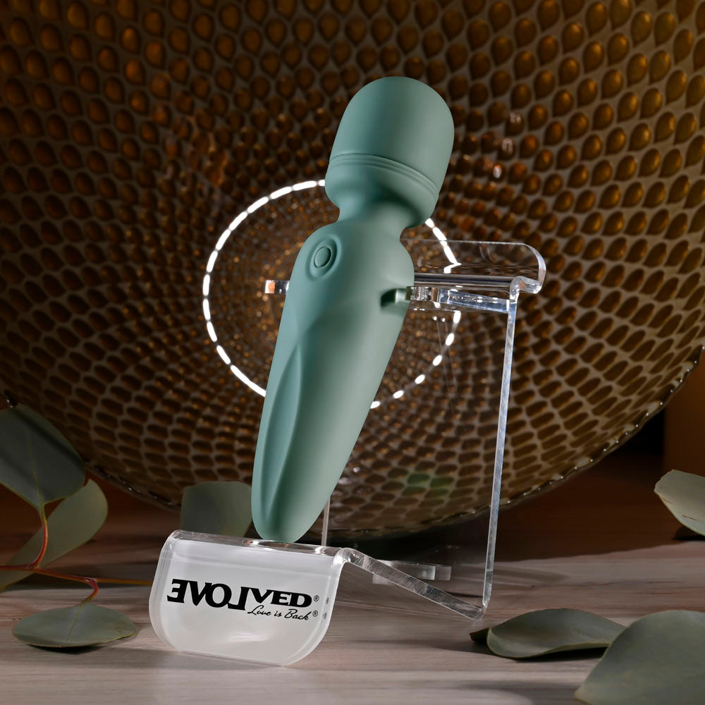 Evolved RUMBLE WAND - Olive Green 13.4 USB Rechargeable Mini Massage Wand - EN-RS-6848-2