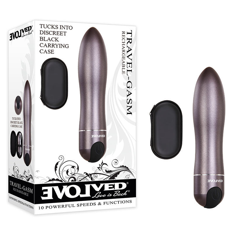 Evolved Travel-Gasm - Gray 9 cm USB Rechargeable Bullet with Travel Case - EN-RS-7693-2