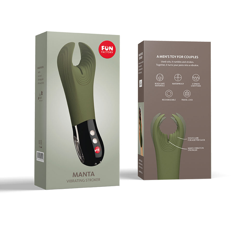 Fun Factory MANTA moss green-black - Moss Green 18 cm USB Rechargeable Mens & Couples Vibrator - FF000873DG01