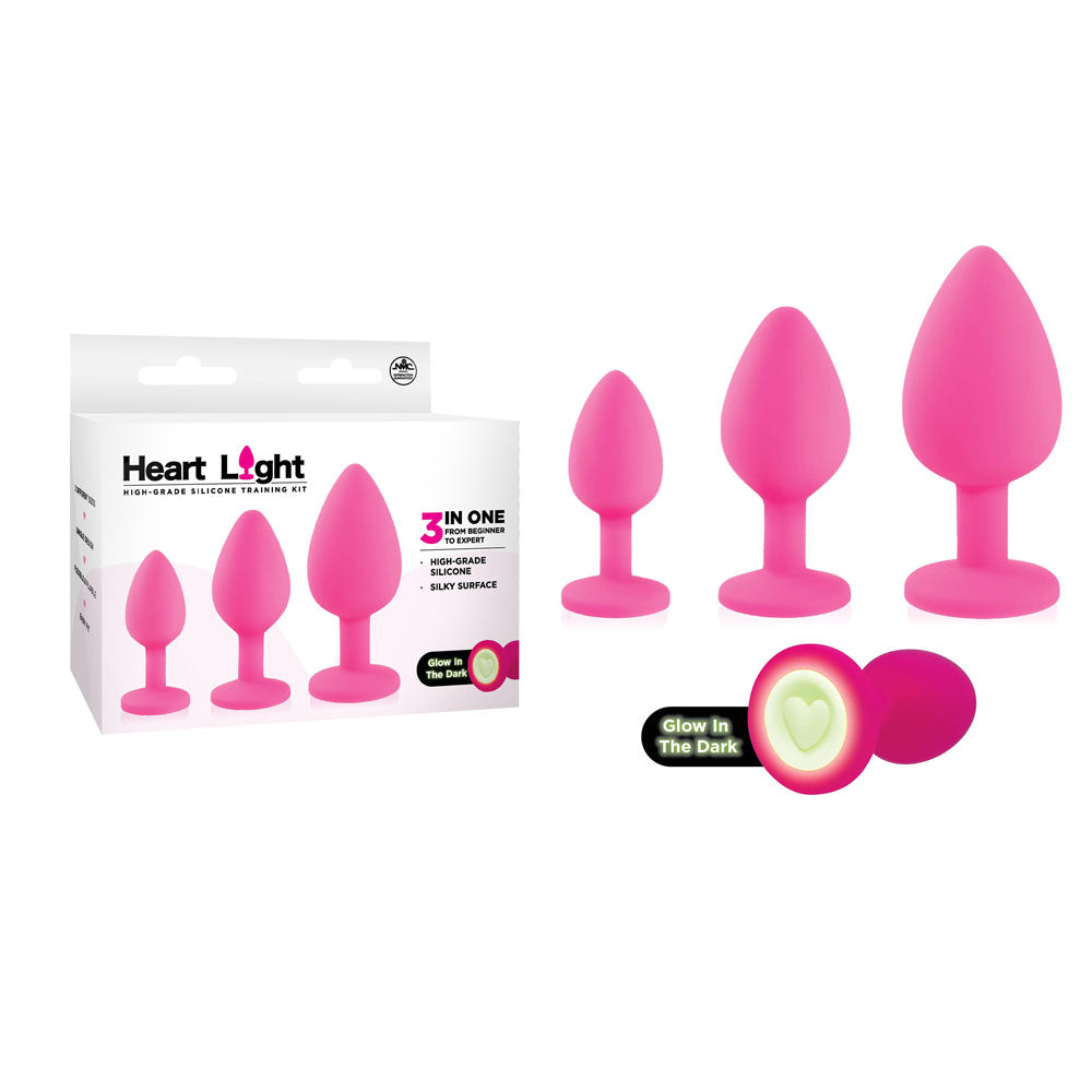 Heart Light - Pink - Pink Butt Plugs with Glow in Dark Bases - Set of 3 Sizes - FKQ007A000-027