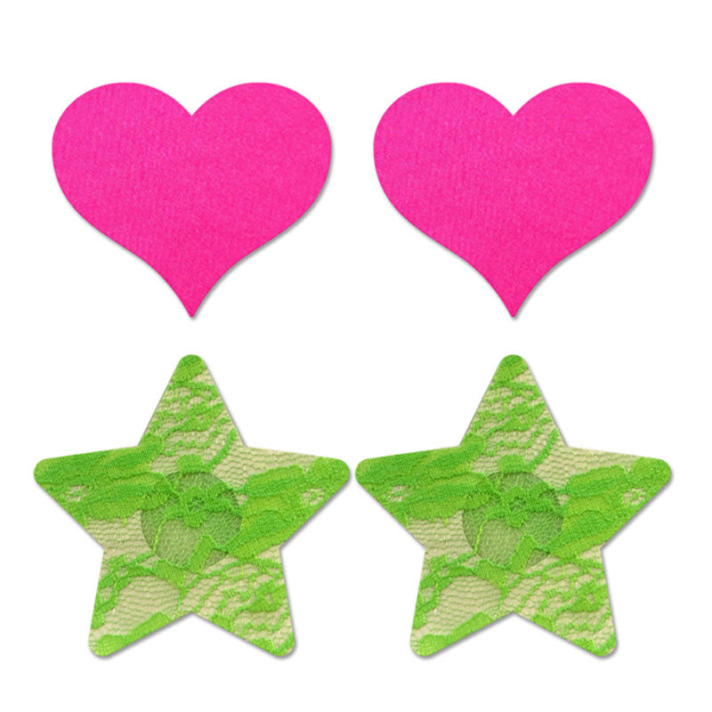 GLOW Fashion Pasties Set - Neon Green & Solid Pink - 2 Sets Included - FLA102-OS-B