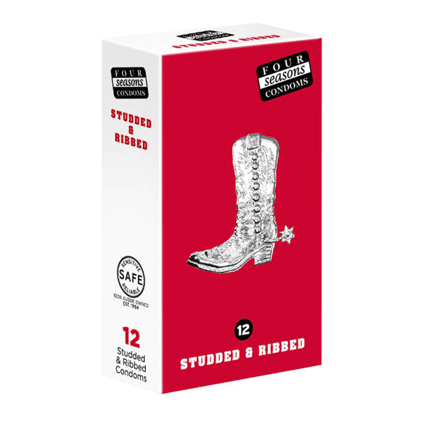 Four Seasons Studs & Ribs Condoms - Studded & Ribbed Lubricated Condoms - 12 Pack - FOR022