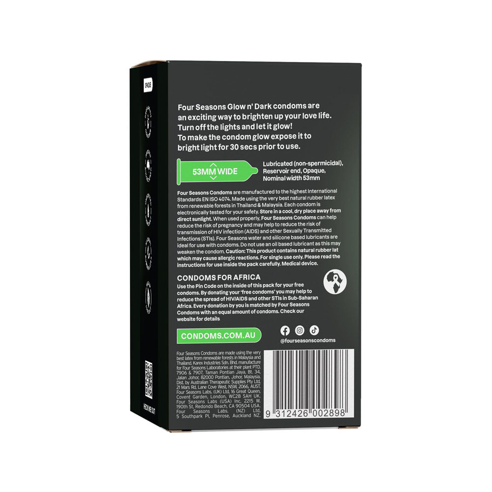 Four Seasons Glow N' Dark Condoms - Glow In The Dark Lubricated Condoms - 8 Pack - FOR068
