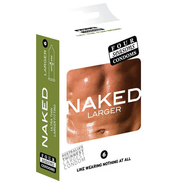 Four Seasons Naked Larger Fitting Condoms - Naked Larger Fitting Lubricated Condoms - 6 Pack - FOR075