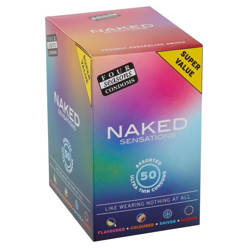 Four Seasons Naked Sensations Condoms - Assorted Ultra Thin Lubricated Condoms - 50 Pack - FOR147