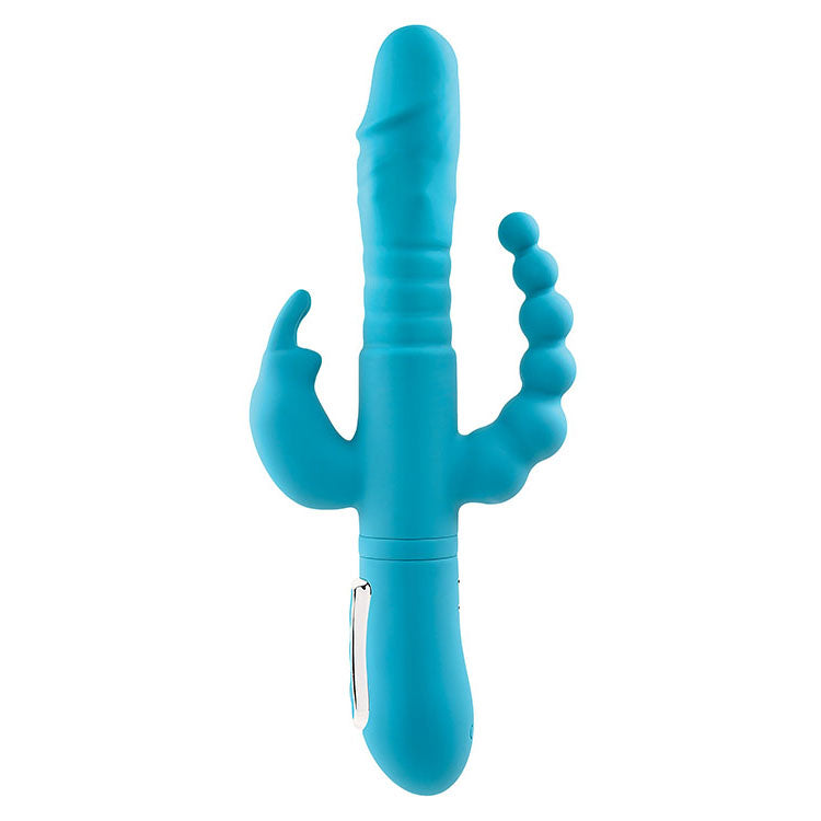 Adam & Eve THRUSTING TRIPLE JOY RABBIT - Teal 25.4 cm USB Rechargeable Rabbit Vibrator with Anal Probe - G117 4600