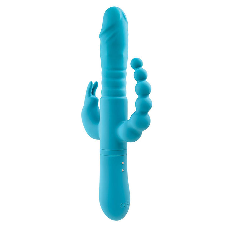 Adam & Eve THRUSTING TRIPLE JOY RABBIT - Teal 25.4 cm USB Rechargeable Rabbit Vibrator with Anal Probe - G117 4600