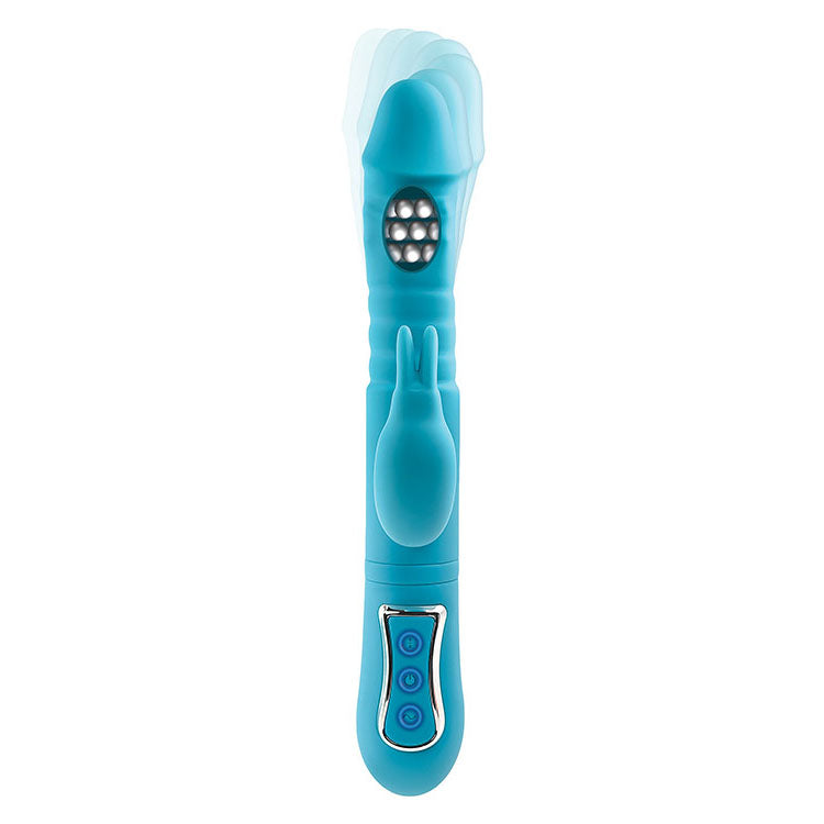 Adam & Eve THRUSTING TRIPLE JOY RABBIT - Teal 25.4 cm USB Rechargeable Rabbit Vibrator with Anal Probe - G117 4600