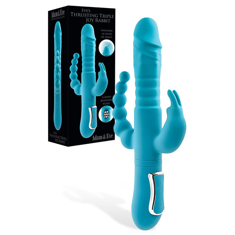 Adam & Eve THRUSTING TRIPLE JOY RABBIT - Teal 25.4 cm USB Rechargeable Rabbit Vibrator with Anal Probe - G117 4600