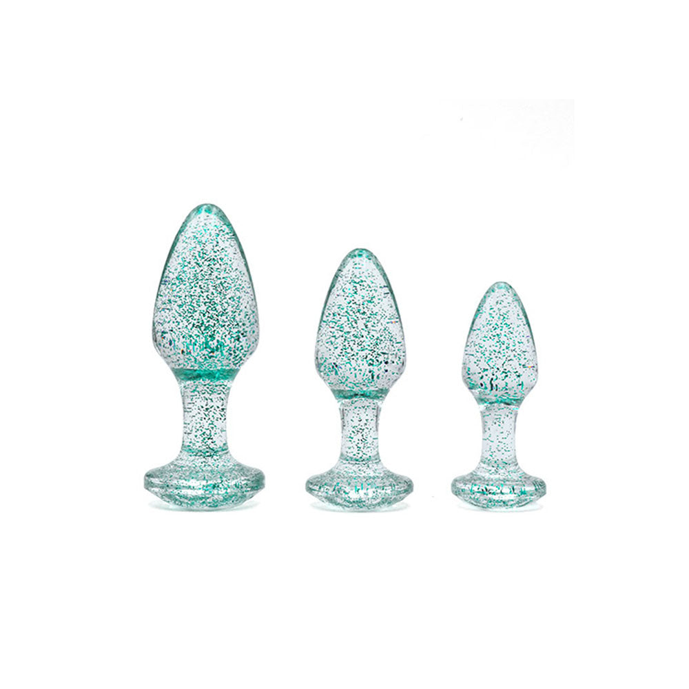 Adam & Eve Glitter Gem 3-Piece Butt Plug Set - Blue - Glitter Blue Butt Plugs - Set of 3 Sizes - G135 4000
