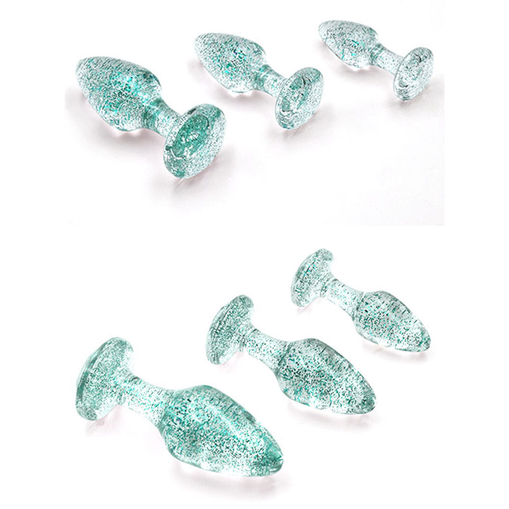 Adam & Eve Glitter Gem 3-Piece Butt Plug Set - Blue - Glitter Blue Butt Plugs - Set of 3 Sizes - G135 4000