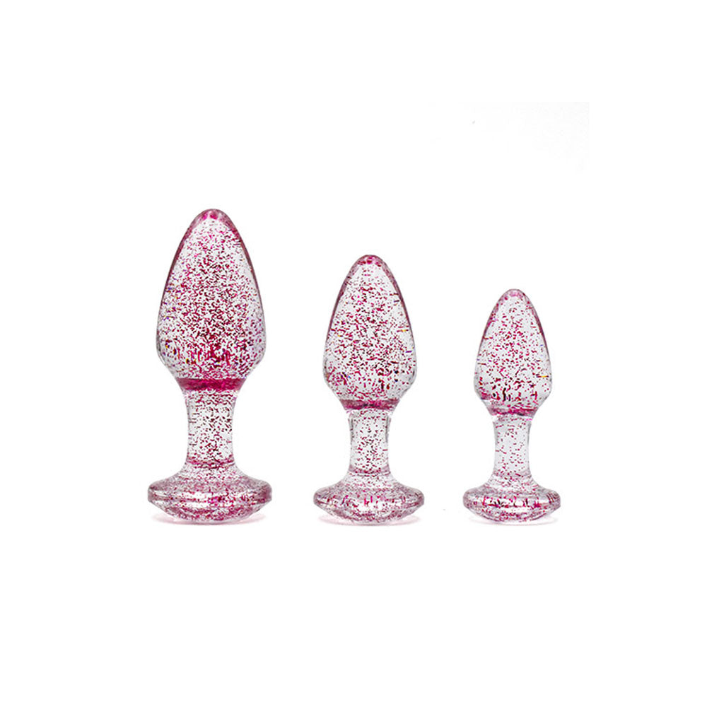 Adam & Eve Glitter Gem 3-Piece Butt Plug Set - Pink - Glitter Pink Butt Plugs - Set of 3 Sizes - G135 6200