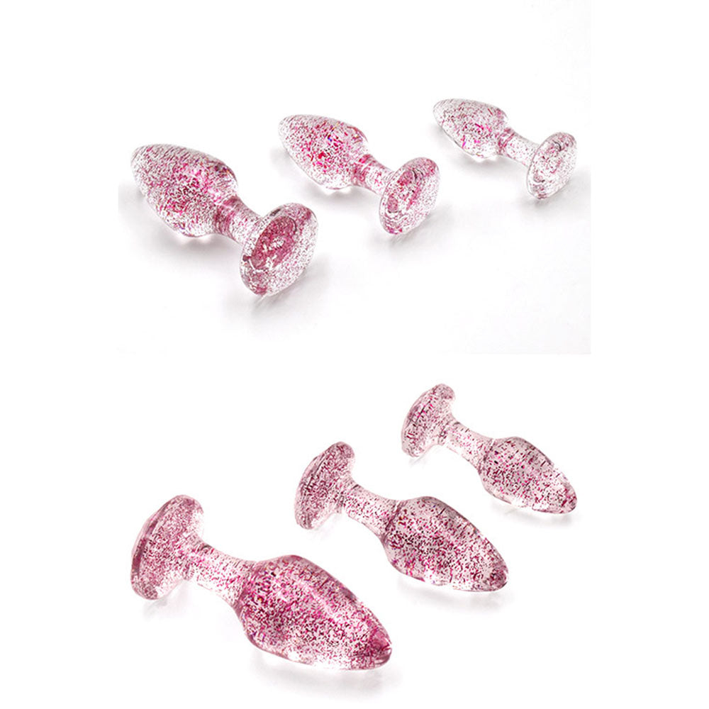 Adam & Eve Glitter Gem 3-Piece Butt Plug Set - Pink - Glitter Pink Butt Plugs - Set of 3 Sizes - G135 6200