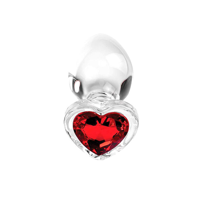 Adam & Eve RED HEART GEM GLASS PLUG SET - Clear Glass Butt Plugs - Set of 3 Sizes - G326 6000