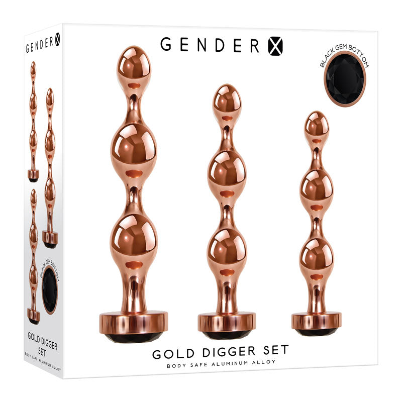 Gender X GOLD DIGGER SET - Rose Gold Metallic Butt Plugs - Set of 3 Sizes - GX-BP-9154-2