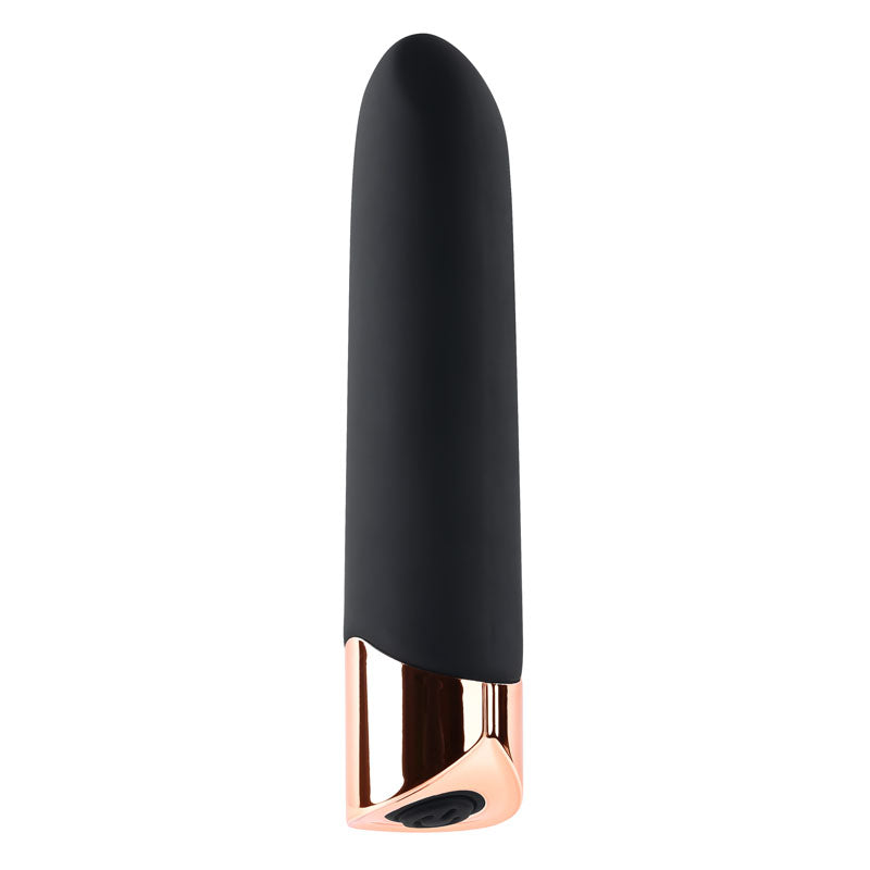 Gender X THE GOLD STANDARD - Black/Rose Gold 10 cm USB Rechargeable Bullet - GX-RS-1072-2