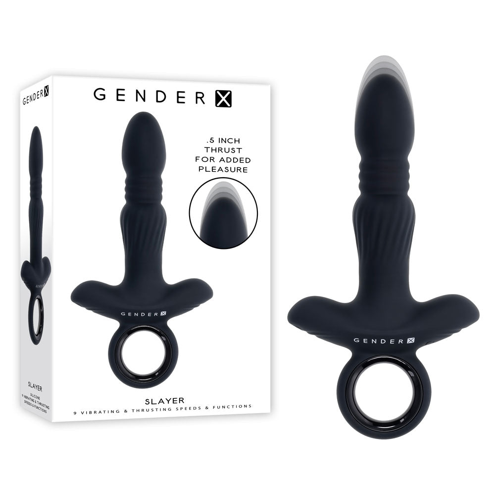 Gender X SLAYER - Black 20 cm USB Rechargeable Thrusting Vibrating Butt Plug - GX-RS-4103-2
