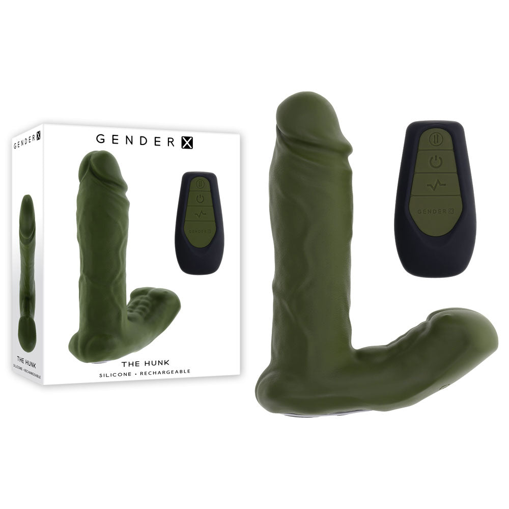 Gender X THE HUNK - Green 15.2 cm USB Rechargeable Thrusting Vibrator with Remote - GX-RS-5568-2