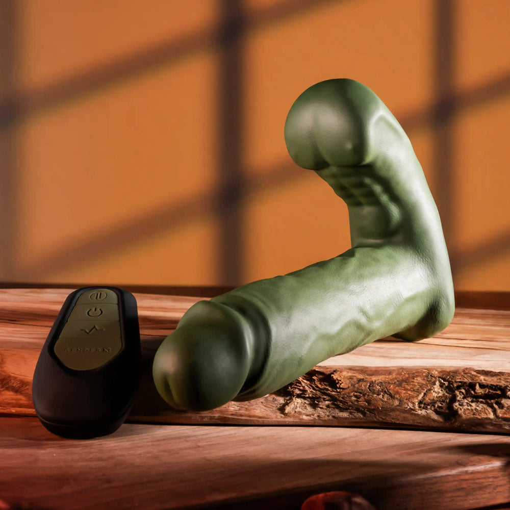 Gender X THE HUNK - Green 15.2 cm USB Rechargeable Thrusting Vibrator with Remote - GX-RS-5568-2