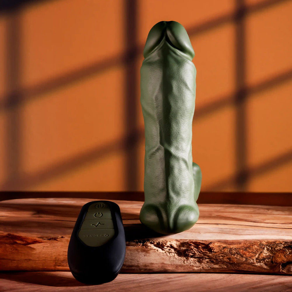 Gender X THE HUNK - Green 15.2 cm USB Rechargeable Thrusting Vibrator with Remote - GX-RS-5568-2