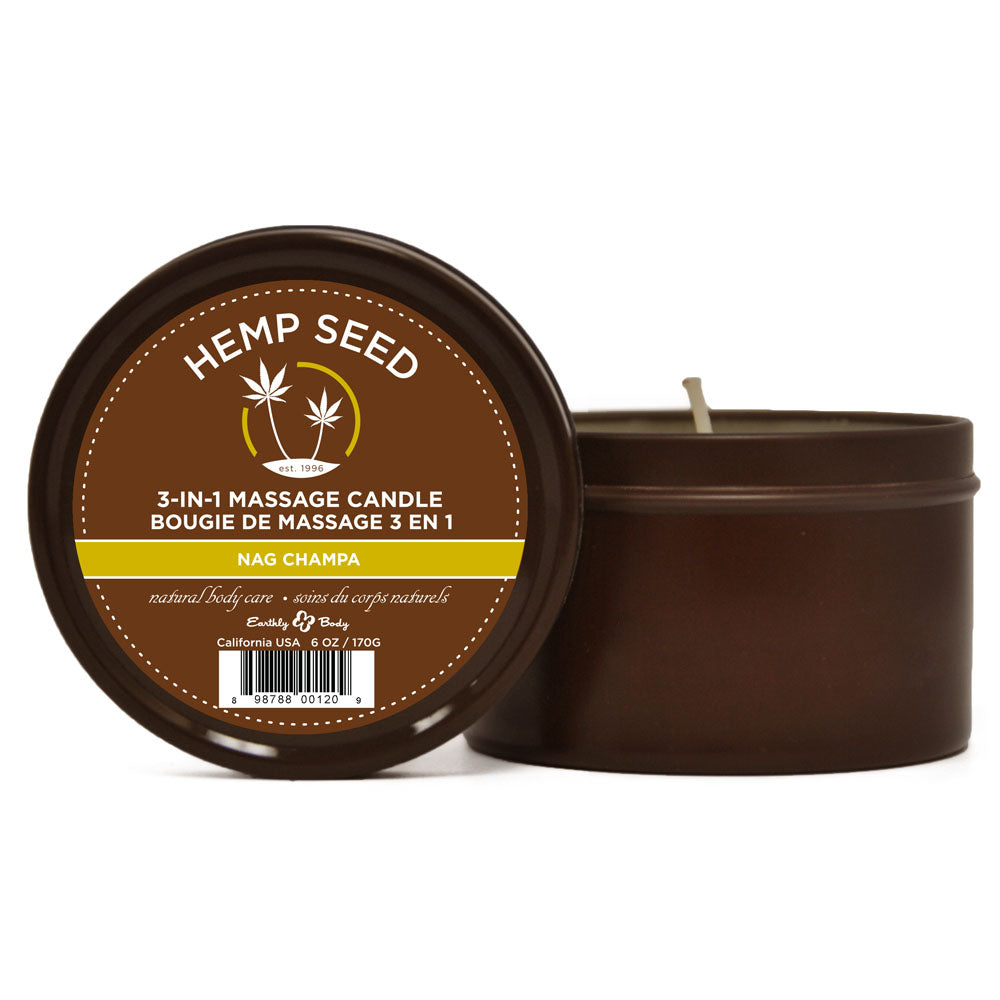 Hemp Seed 3-In-1 Massage Candle - Nag Champa (East Indian Incense) Scented - 170 g - HSC020