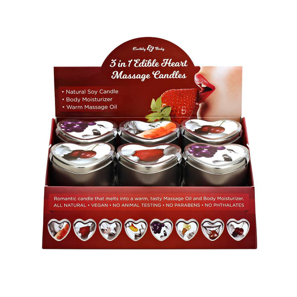3 in 1 Edible Heart Massage Candles - Flavoured Massage Candles - Counter Display of 12 - HSCK1032