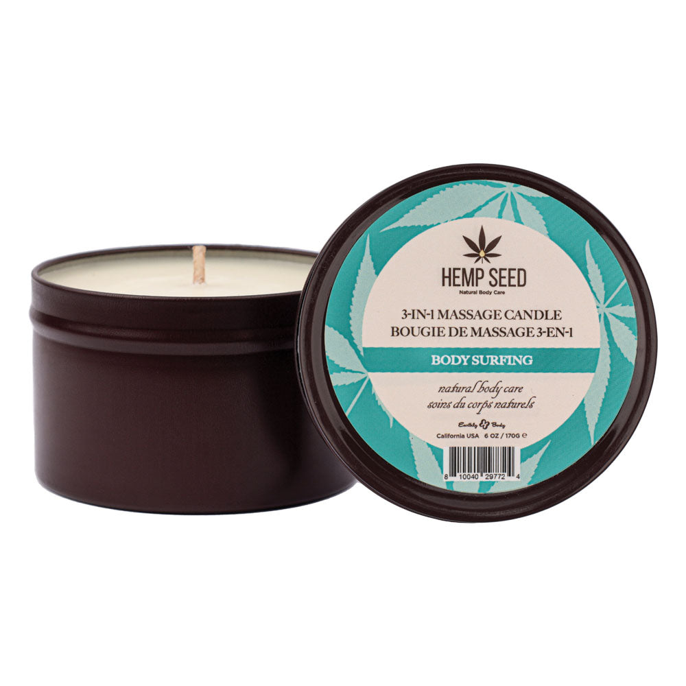 Hemp Seed 3-In-1 Massage Candle - Body Surfing (Aquatic Notes, Magnolia, Solar Florals) Scented - 170 g - HSCS025A
