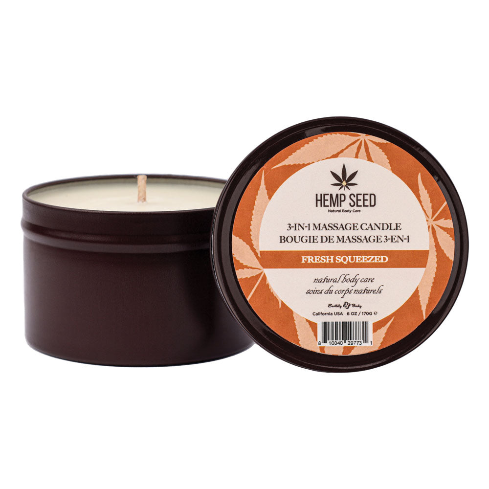 Hemp Seed 3-In-1 Massage Candle - Fresh Squeezed (Bitter Orange, Juicy Peach, Musk) Scented - 170 g - HSCS025B