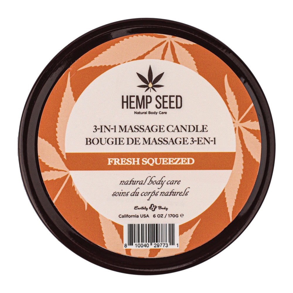 Hemp Seed 3-In-1 Massage Candle - Fresh Squeezed (Bitter Orange, Juicy Peach, Musk) Scented - 170 g - HSCS025B