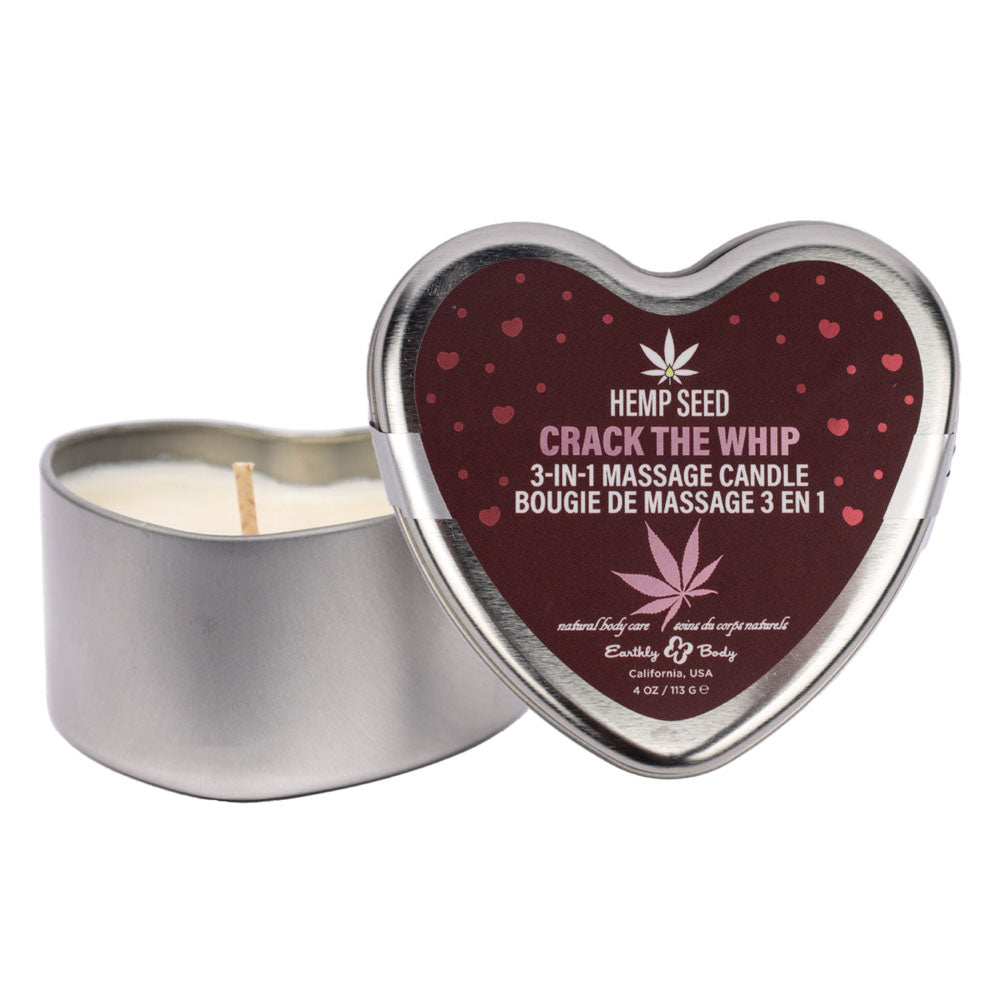 EB Hemp Seed 3 in 1 Massage Heart Candle - Crack The Whip - Crack The Whip (Dew-Kissed Rose, Violet Petals, Warm Amber) - 113 g - HSCV025A