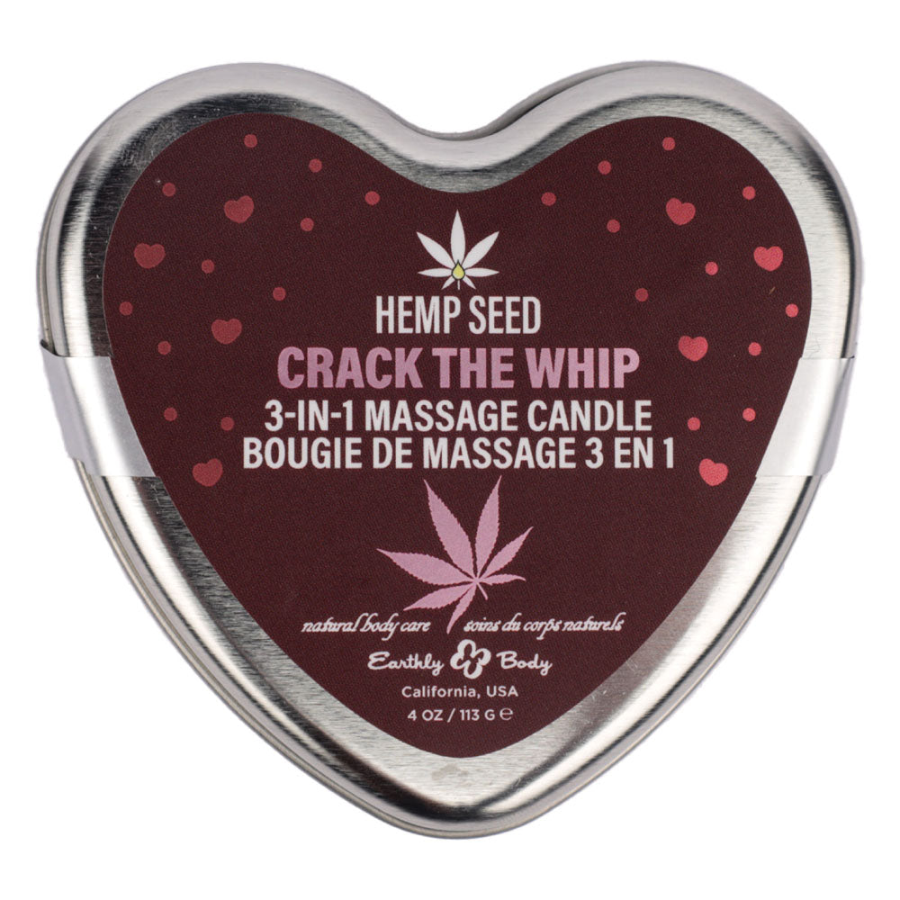 EB Hemp Seed 3 in 1 Massage Heart Candle - Crack The Whip - Crack The Whip (Dew-Kissed Rose, Violet Petals, Warm Amber) - 113 g - HSCV025A