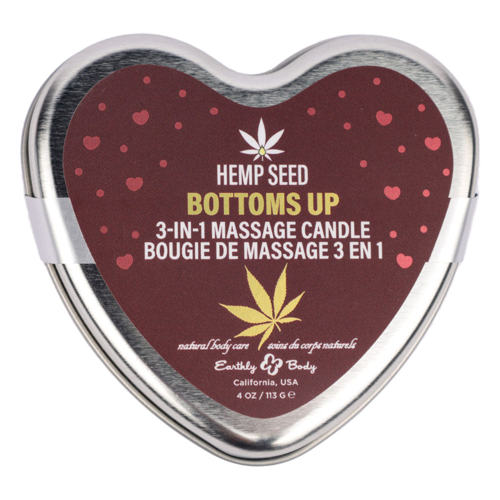 EB Hemp Seed 3 in 1 Massage Heart Candle - Bottom's Up - Bottoms Up (Wild Blueberries, Dewy Meadow-grass, Sweet Wildflowers) - 113 g - HSCV025B