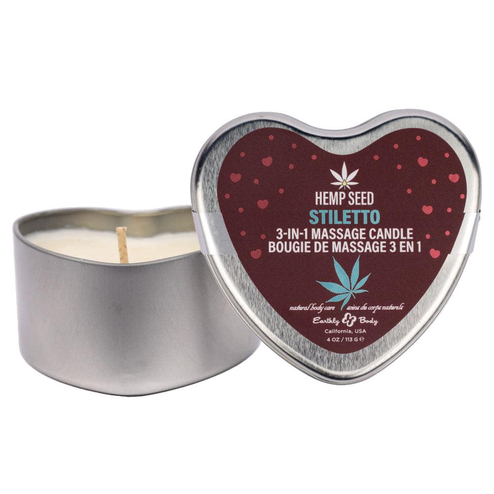 EB Hemp Seed 3 in 1 Massage Heart Candle - Stiletto - Stiletto (Flowering Sage, Wildflower Honey, Creamy Sandalwood) - 113 g - HSCV025C