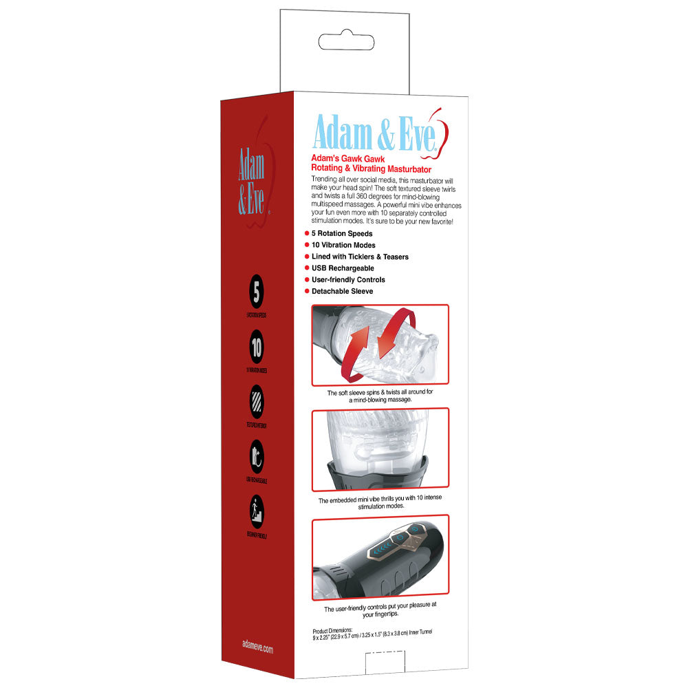 Adam & Eve Adam's Gawk Gawk - Clear USB Rechargeable Rotating Masturbator - I473 8000