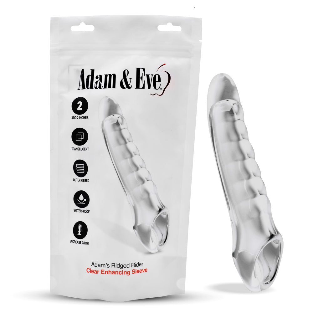 Adam & Eve Ridged Rider - Clear 22.9 cm Penis Extension Sleeve - I474 2400